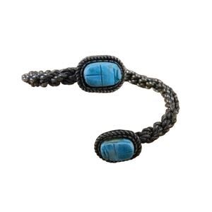 Vintage Sterling Silver Egyptian Scarab Beetle Arm Band Cuff